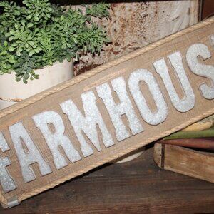 NEW Large Rustic 31.5" FARMHOUSE Wood & Metal Wall Decor Sign